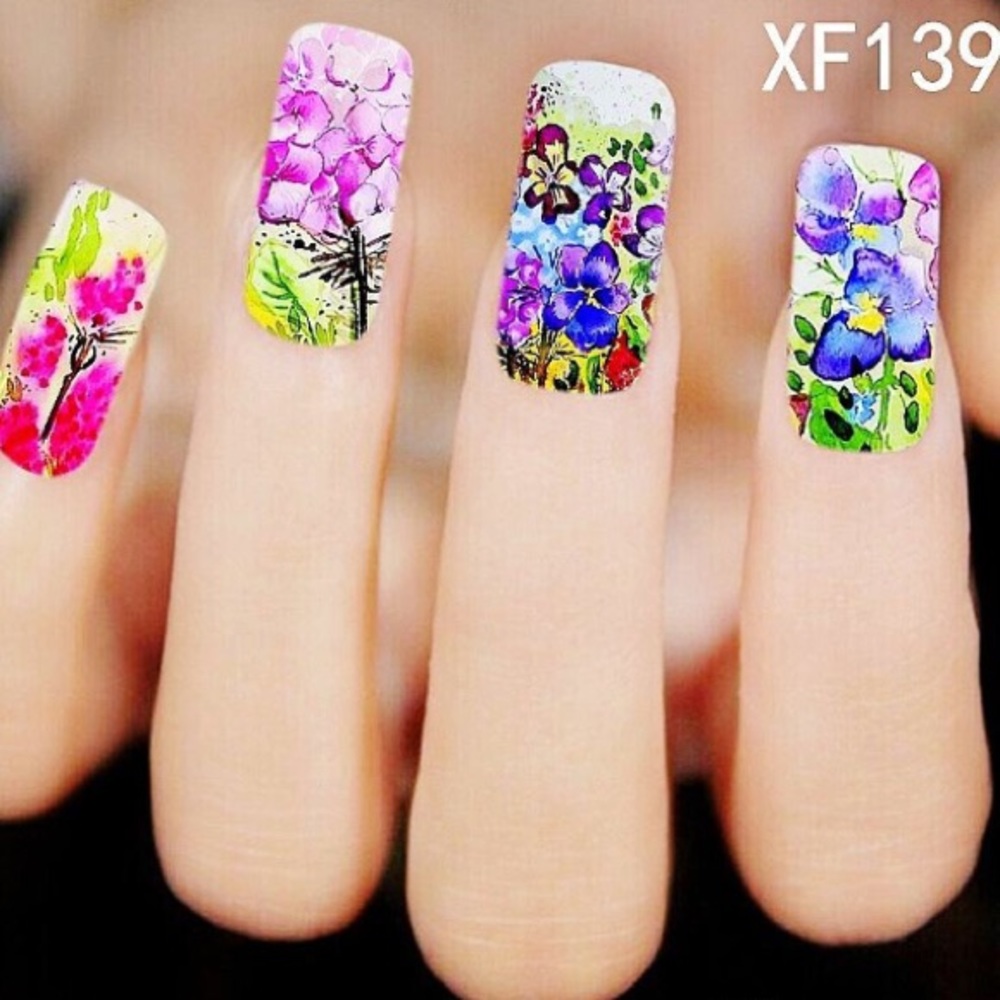 3/ &12 Nail Art Waterslide Tattoo Deep Blue Floral - Picture 5 of 7